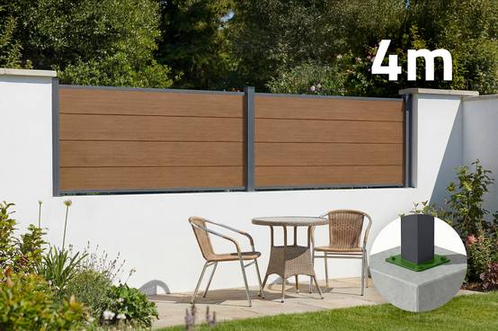 Casanoov Clôture composite Stockhorn 4 m H.90 cm sur plaque finition teck - Image 1