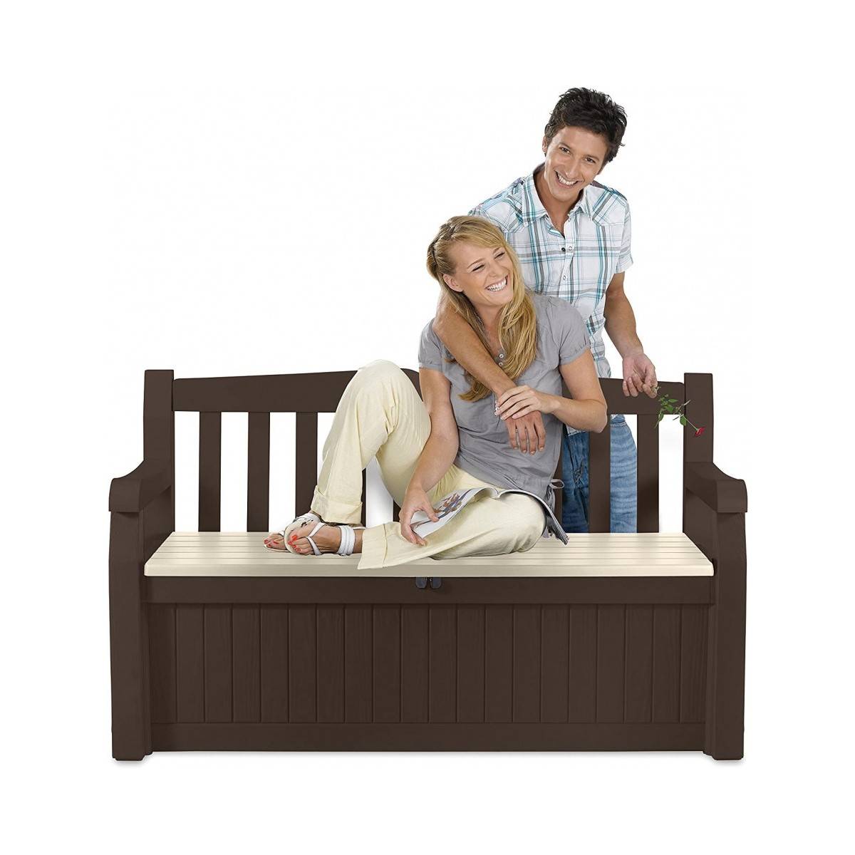 Keter - Coffre de Jardin / Banc 265L Keter Eden Effet bois L140xP60xH84 cm Résiste au gel, intempéries et UV. - Image 3