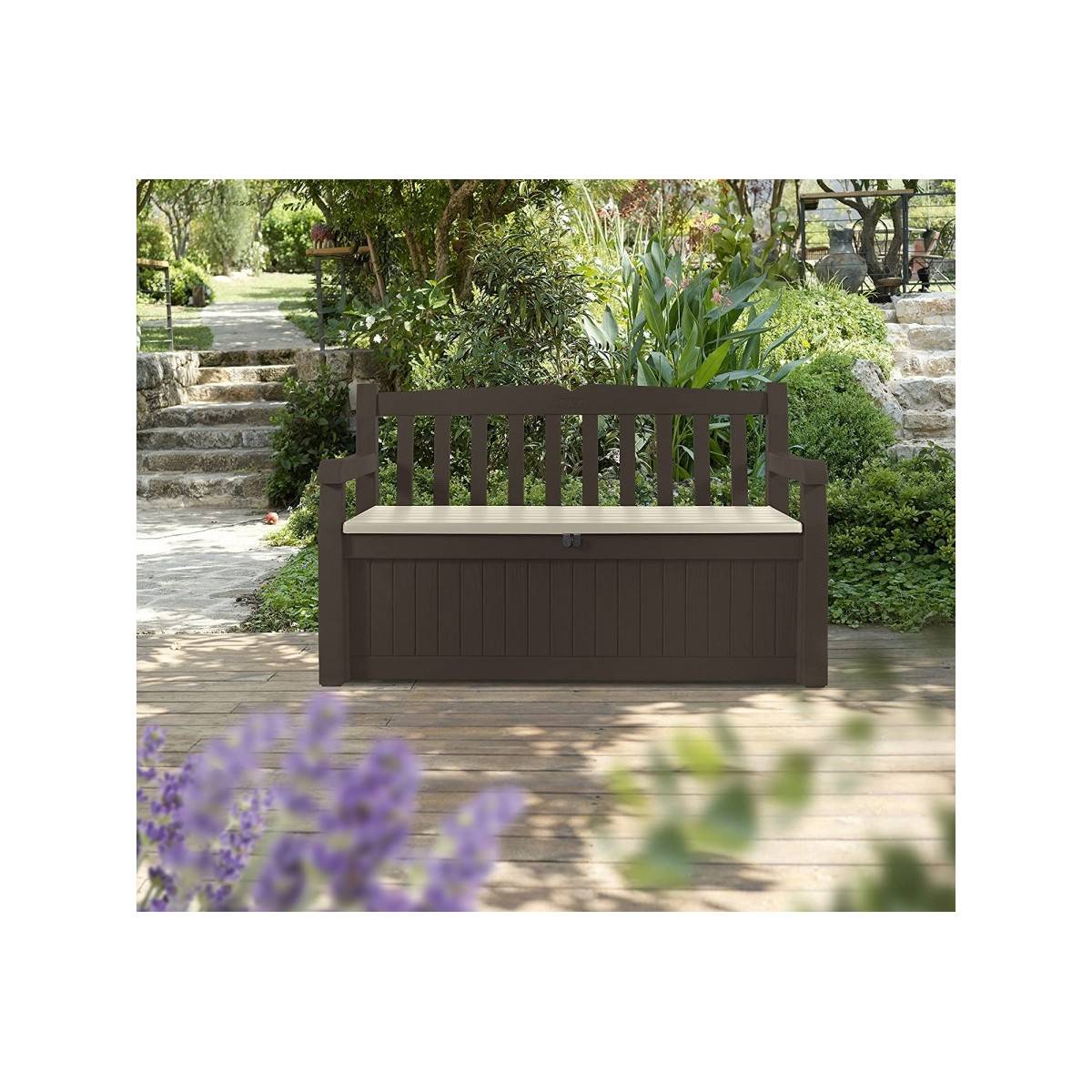 Keter - Coffre de Jardin / Banc 265L Keter Eden Effet bois L140xP60xH84 cm Résiste au gel, intempéries et UV. - Image 4