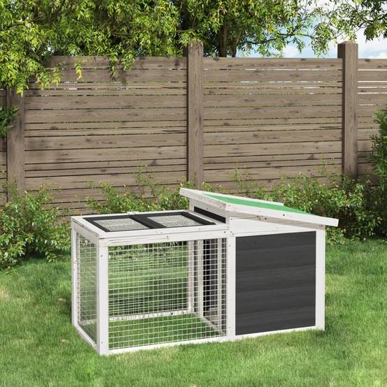 Clapier à lapin en bois de pin avec enclos pour extérieur gris – ComfortXL Outdoor Living - Image 1