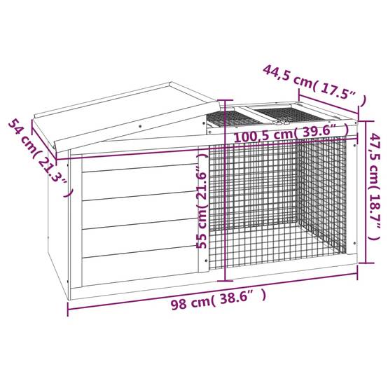 Clapier à lapin en bois de pin avec enclos pour extérieur gris – ComfortXL Outdoor Living - Image 7