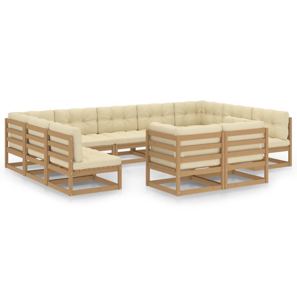 Helloshop26 - Salon de jardin meuble d'extérieur ensemble de mobilier 11 pièces avec coussins marron miel bois de pin - Image 1