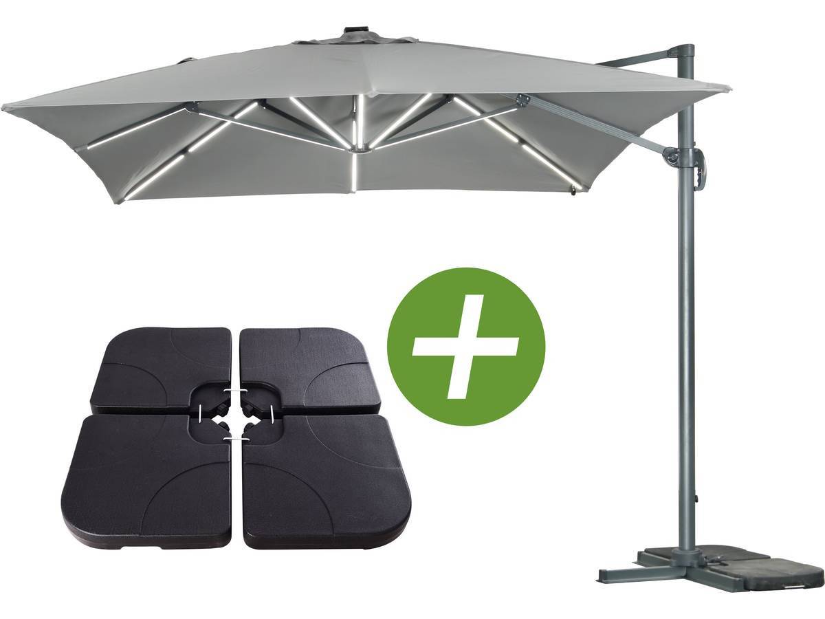 Habitat Et Jardin - Parasol Jardin Déporté Led Alu "sun 3 Luxe" - Carré - 3 X 3 M - Coloris Gris - Dalles Lestées Incluses -habitat Et Jardin - Image 1