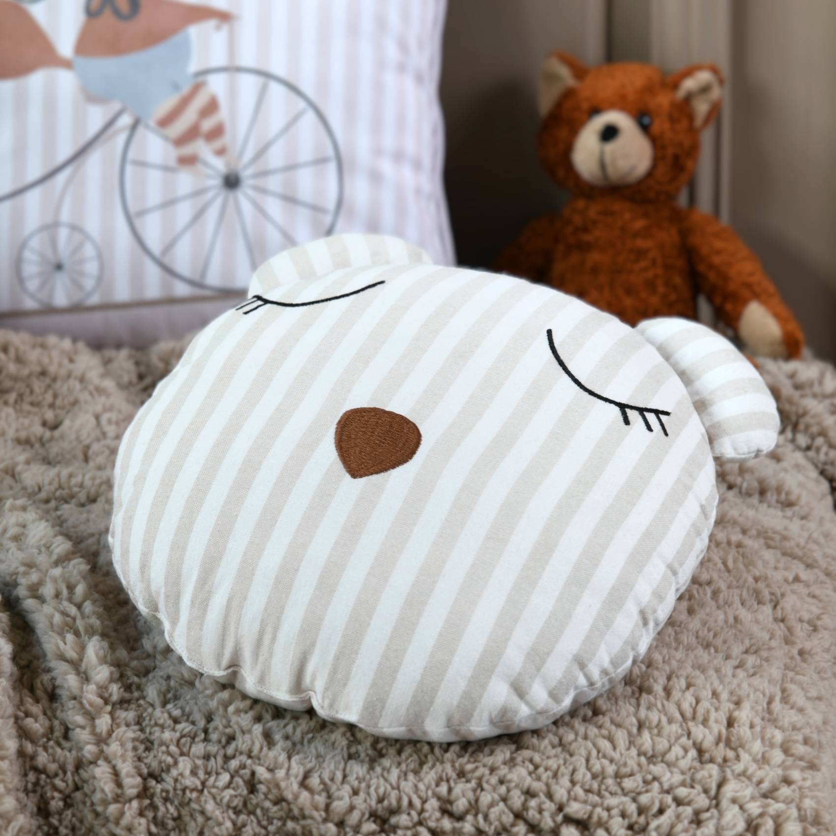 Lovely Casa - Coussin rayé en forme d'ours - LOVELY CASA - Coton - Naturel - Image 2