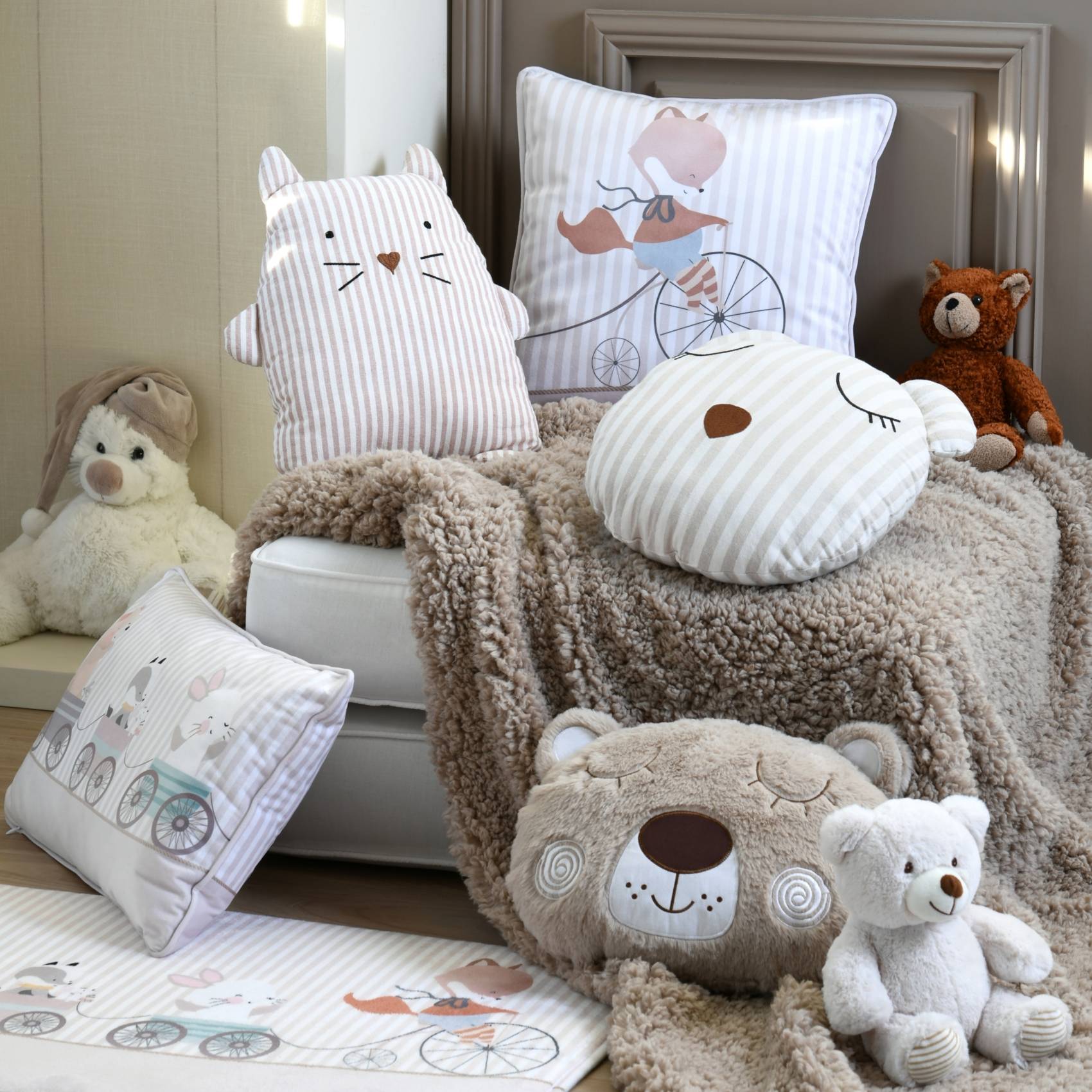 Lovely Casa - Coussin rayé en forme d'ours - LOVELY CASA - Coton - Naturel - Image 3