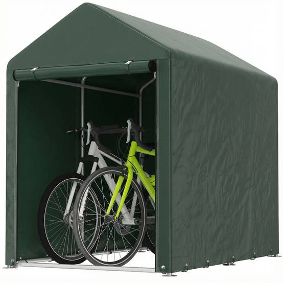 Abri de jardin pour vélos 1,2 x 1,8 x 1,65 m, 2 compartiments, porte zippée, imperméable, anti-UV, vert - Image 1
