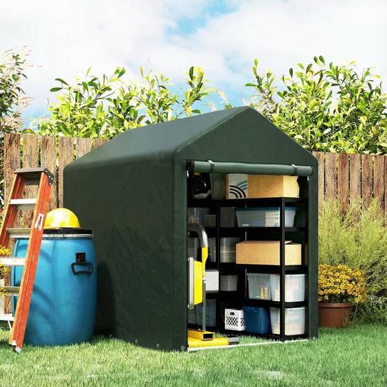 Abri de jardin pour vélos 1,2 x 1,8 x 1,65 m, 2 compartiments, porte zippée, imperméable, anti-UV, vert - Image 4