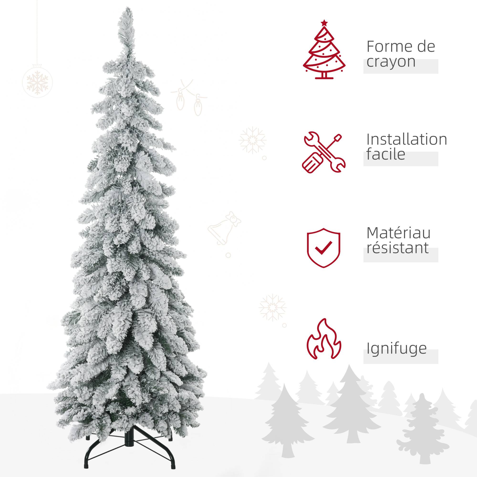 Arbre de Noël artificiel avec support en acier 253 branches enneigées socle pliable hauteur 135 cm vert - Image 6