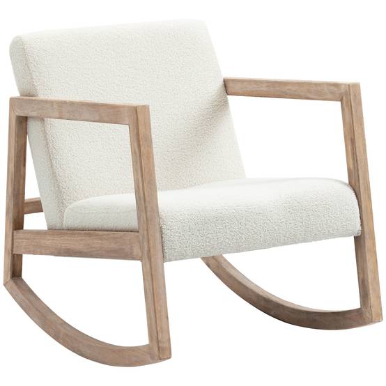 Sans Marque - Fauteuil à bascule fauteuil allaitement rocking chair en tissu effet laine bouclée avec pieds en bois massif - Image 1