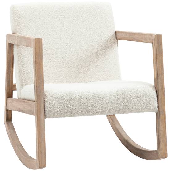 Sans Marque - Fauteuil à bascule fauteuil allaitement rocking chair en tissu effet laine bouclée avec pieds en bois massif - Image 2