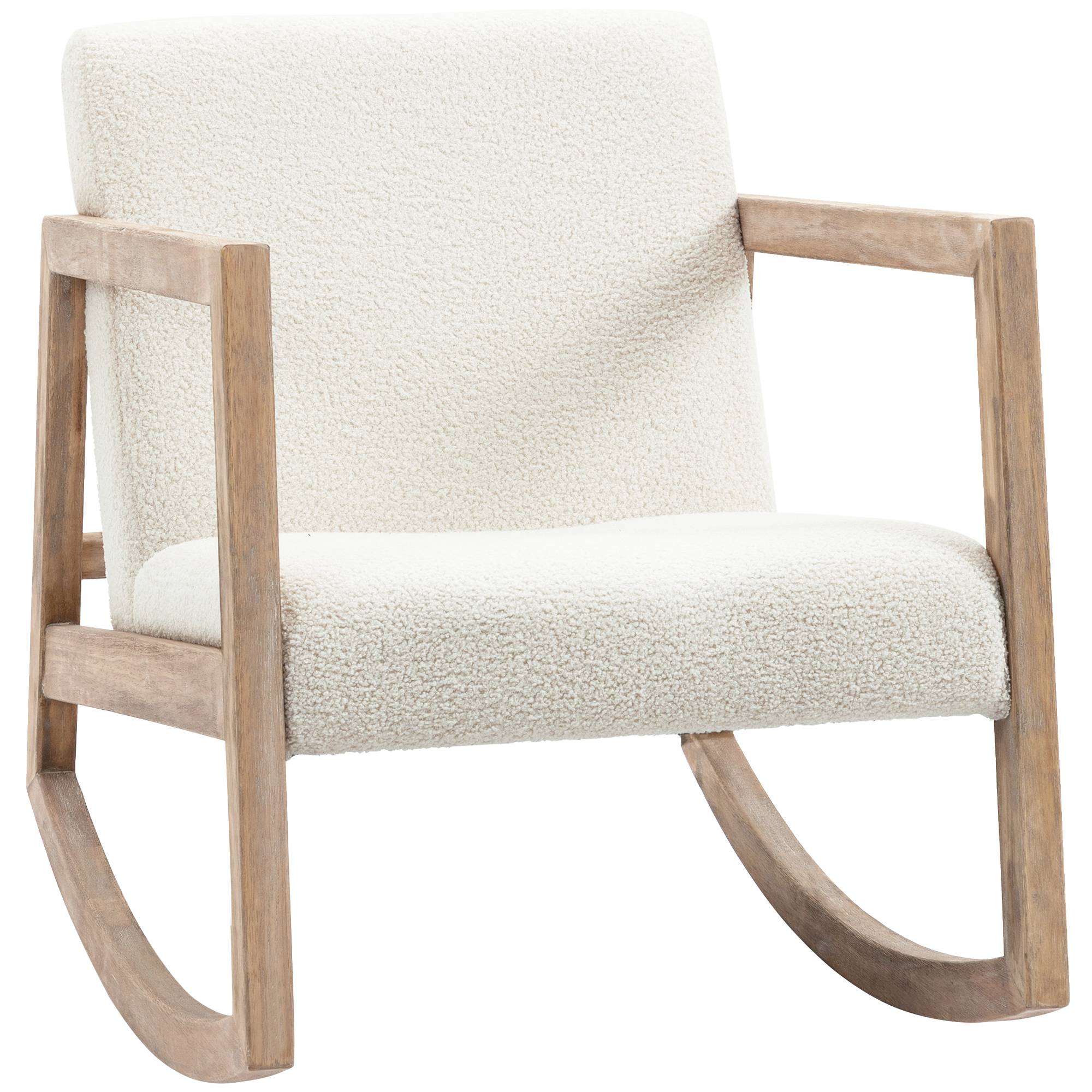 Sans Marque - Fauteuil à bascule fauteuil allaitement rocking chair en tissu effet laine bouclée avec pieds en bois massif - Image 2