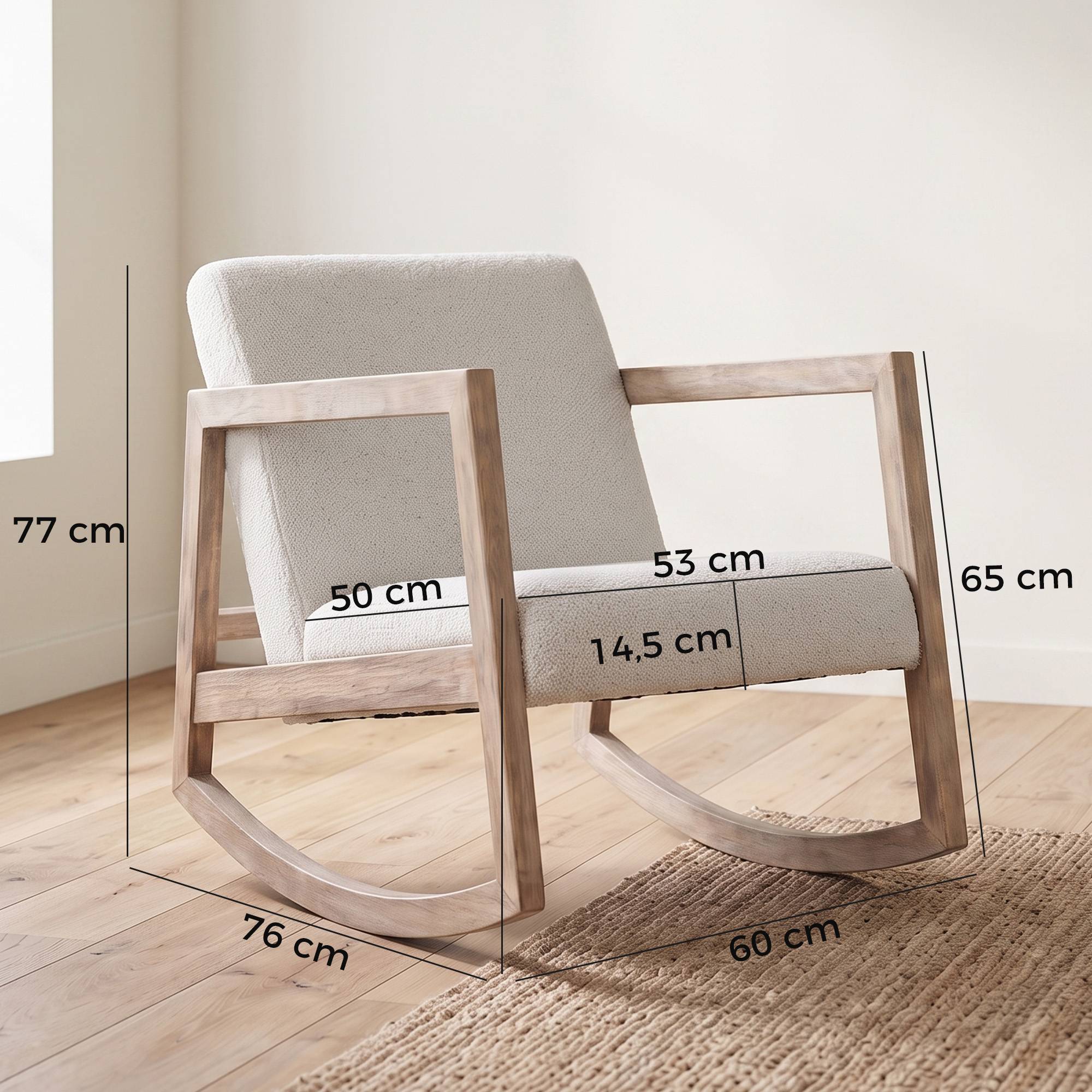 Sans Marque - Fauteuil à bascule fauteuil allaitement rocking chair en tissu effet laine bouclée avec pieds en bois massif - Image 5