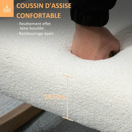 Sans Marque - Fauteuil à bascule fauteuil allaitement rocking chair en tissu effet laine bouclée avec pieds en bois massif - Image 7