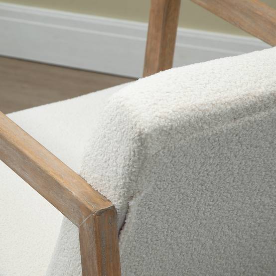Sans Marque - Fauteuil à bascule fauteuil allaitement rocking chair en tissu effet laine bouclée avec pieds en bois massif - Image 9