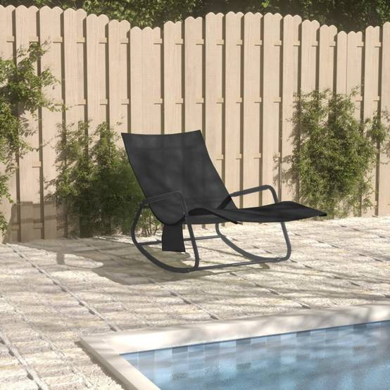 Chaise longue | Transat | Bain de soleil Acier et textilène Noir - Image 2