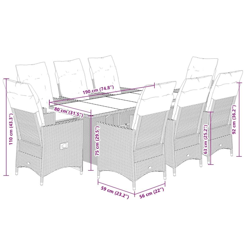 Vidaxl - Ensemble à manger de jardin et coussins 9 pcs beige Poly rotin vidaXL 3276810 - Image 3