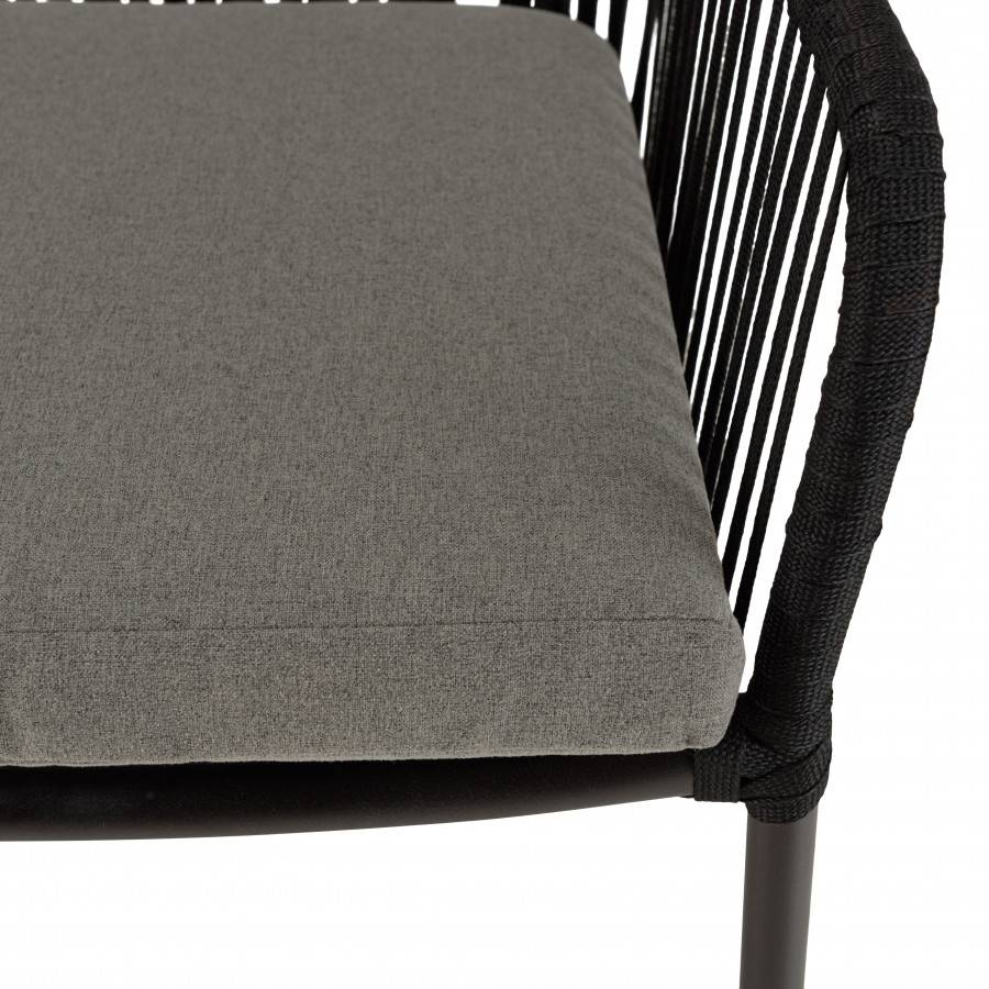 Macabane - MALO - SALON DE JARDIN 4 PERS. - 1 Table ronde 120x120cm et 4 fauteuils noirs et gris en cordage - Image 10