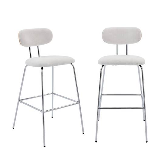 sweeek - 2 tabourets de bar décor bois courbé teinté chêne et tissu déperlant blanc. pieds métal chromé (lot de 2) - L 48 x P 54 x H 103cm - Erin | sweeek - Image 2