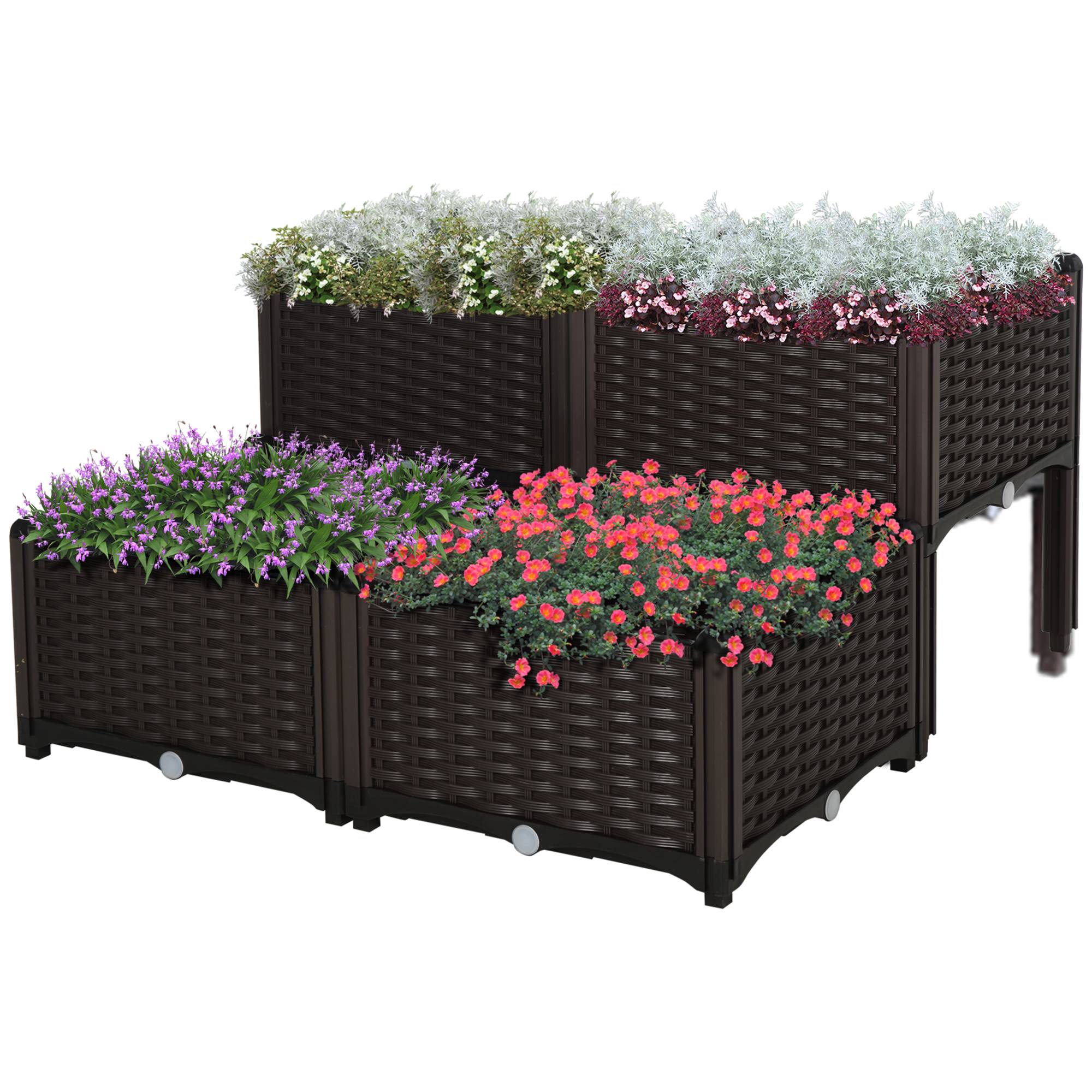 Sans Marque - Jardinière sur Pieds carré Potager 2 étages dim. 80L x 80l x 44H cm Insert d'irrigation Plastique Imitation rotin tressé Chocolat - Image 2