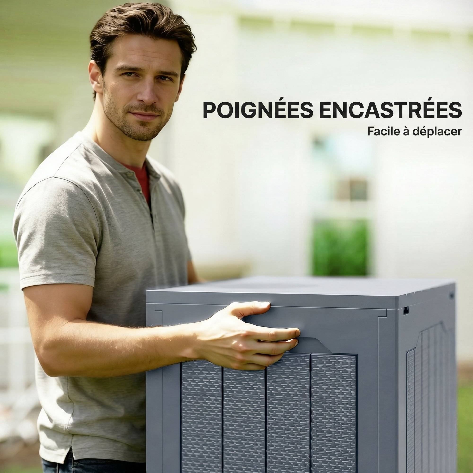 Coffre de Rangement Extérieur 97L avec Poignées Encastrées, Malle de Rangement Extérieur Étanche, 56x41x50cm, Gris Clair - Image 7