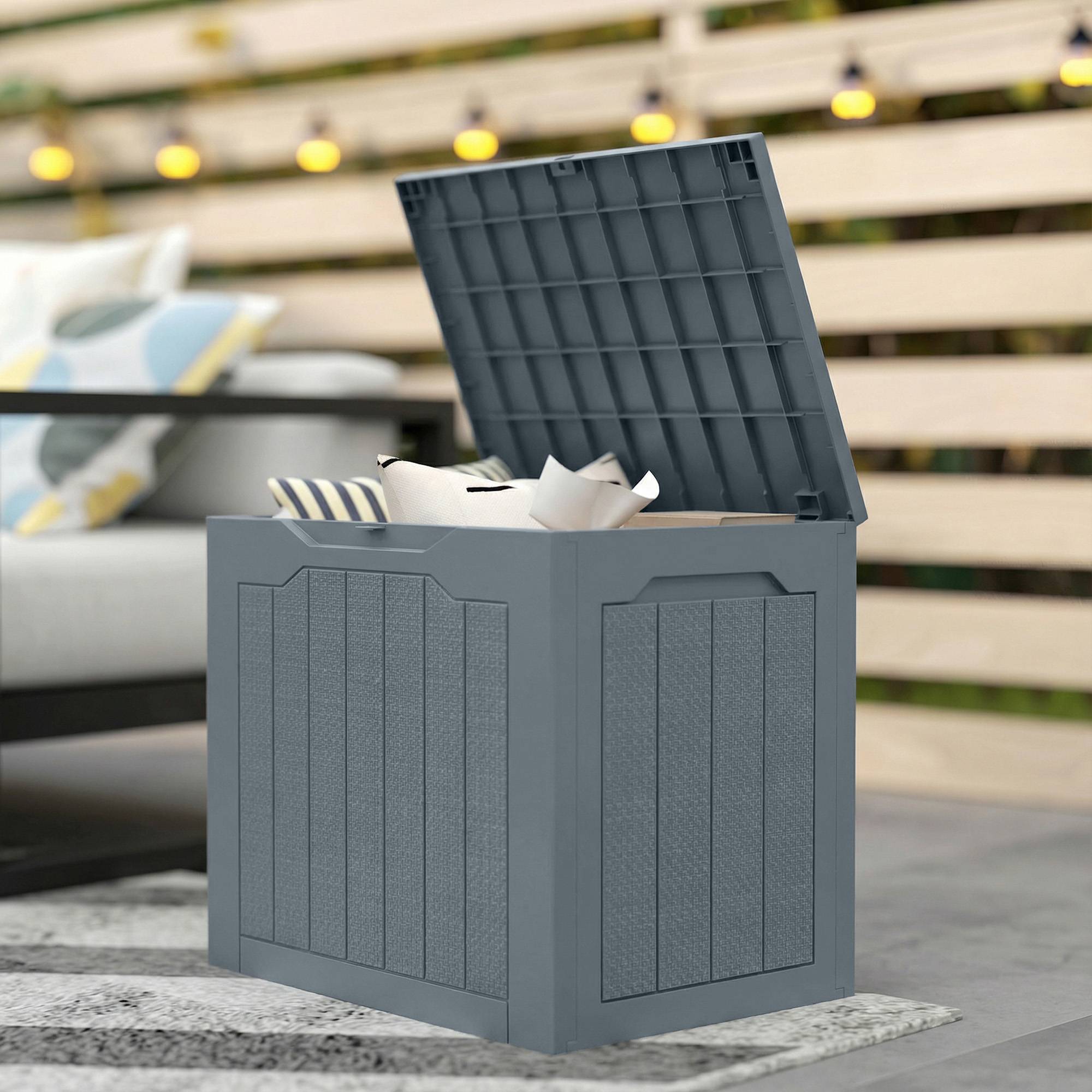 Coffre de Rangement Extérieur 97L avec Poignées Encastrées, Malle de Rangement Extérieur Étanche, 56x41x50cm, Gris Clair - Image 10