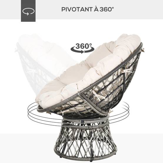 Fauteuil papasan pivotant Résine tressée Jardin Véranda Coussin épais 97cm Crème - ComfortXL Outdoor Living - Image 7