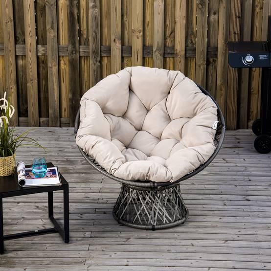 Fauteuil papasan pivotant Résine tressée Jardin Véranda Coussin épais 97cm Crème - ComfortXL Outdoor Living - Image 3
