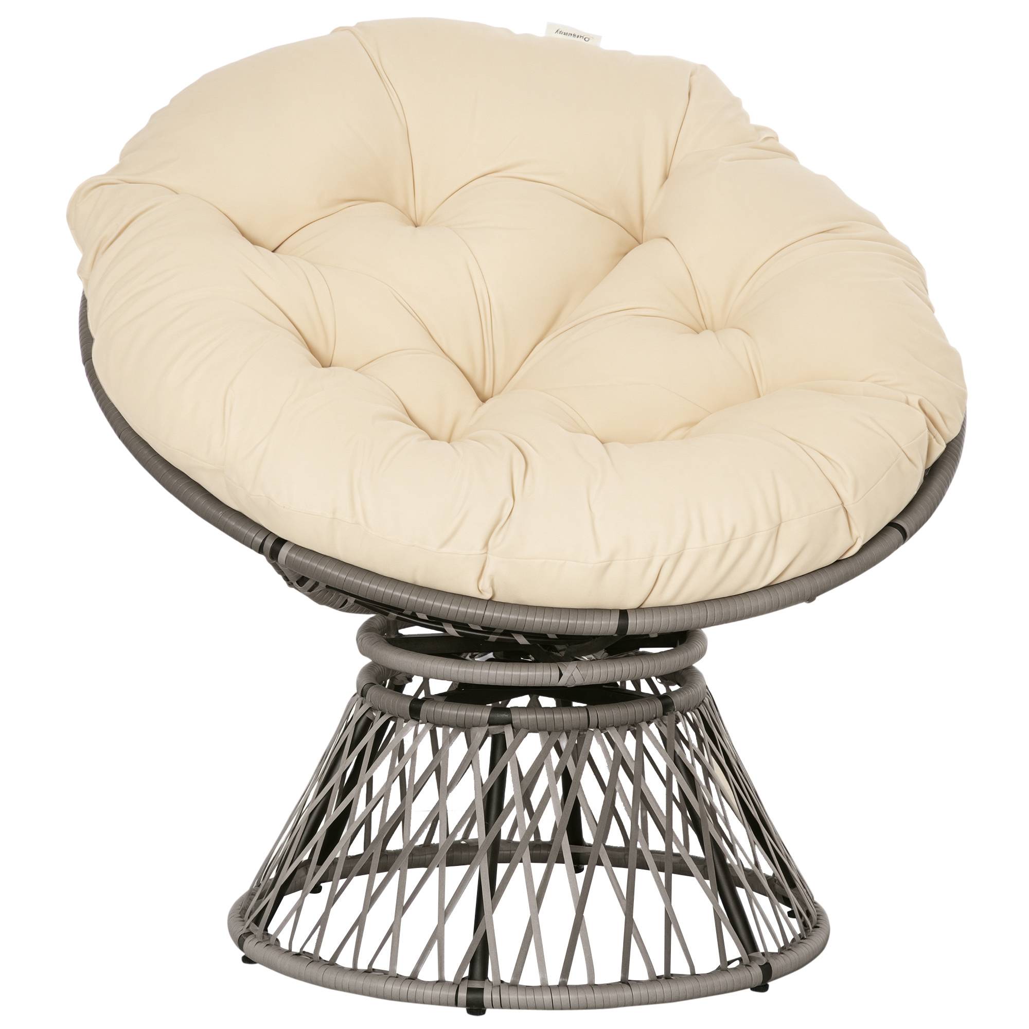 Fauteuil papasan pivotant Résine tressée Jardin Véranda Coussin épais 97cm Crème - ComfortXL Outdoor Living