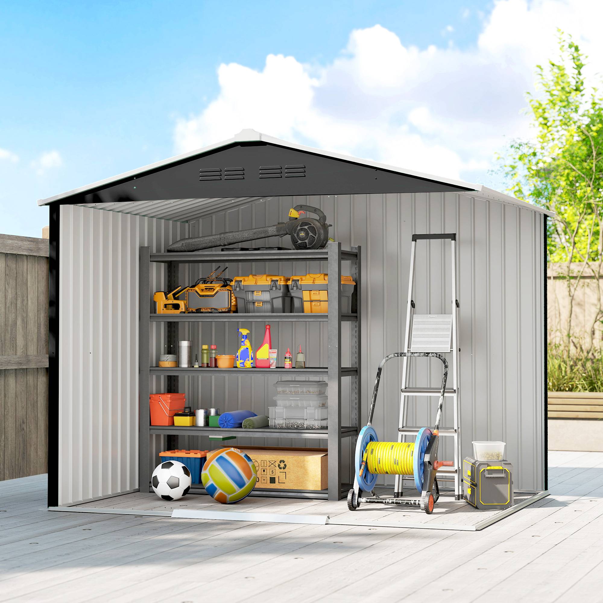 Abri de jardin extérieur 3,6 m² (236 x 171 x 191 cm) avec portes coulissantes et aérations, gris foncé - Image 9