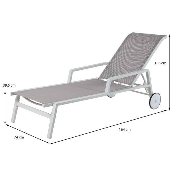 Bain de soleil DINA en aluminium blanc et textilène gris Beau Rivage - Image 3