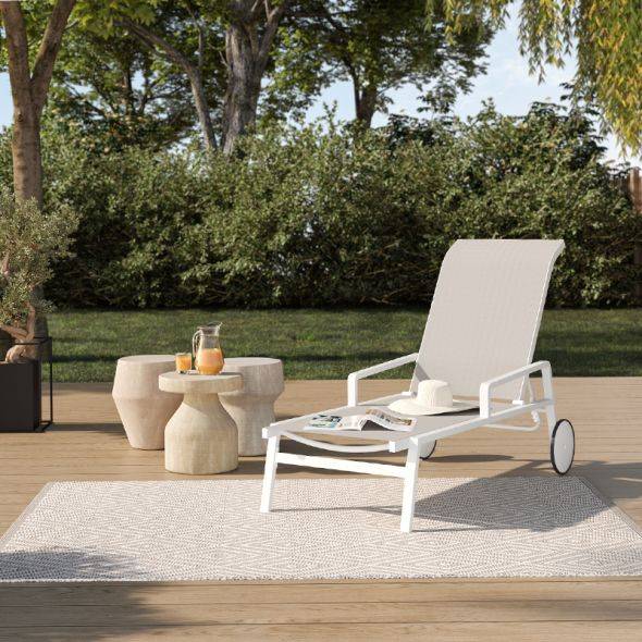 Bain de soleil DINA en aluminium blanc et textilène gris Beau Rivage - Image 2