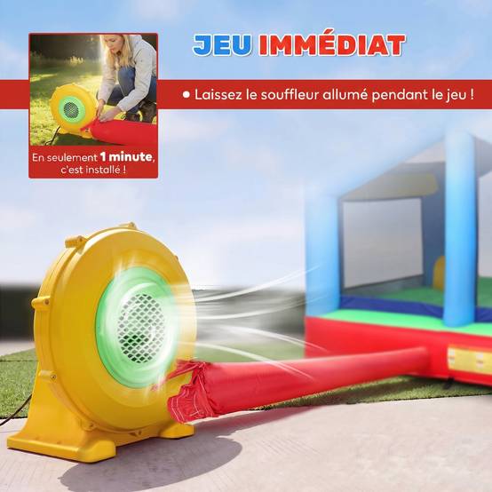 Château gonflable 4 en 1, aire de jeux avec souffleur, toboggan, piscine à balles, jeu de lancer d'anneaux, multicolore - Image 6