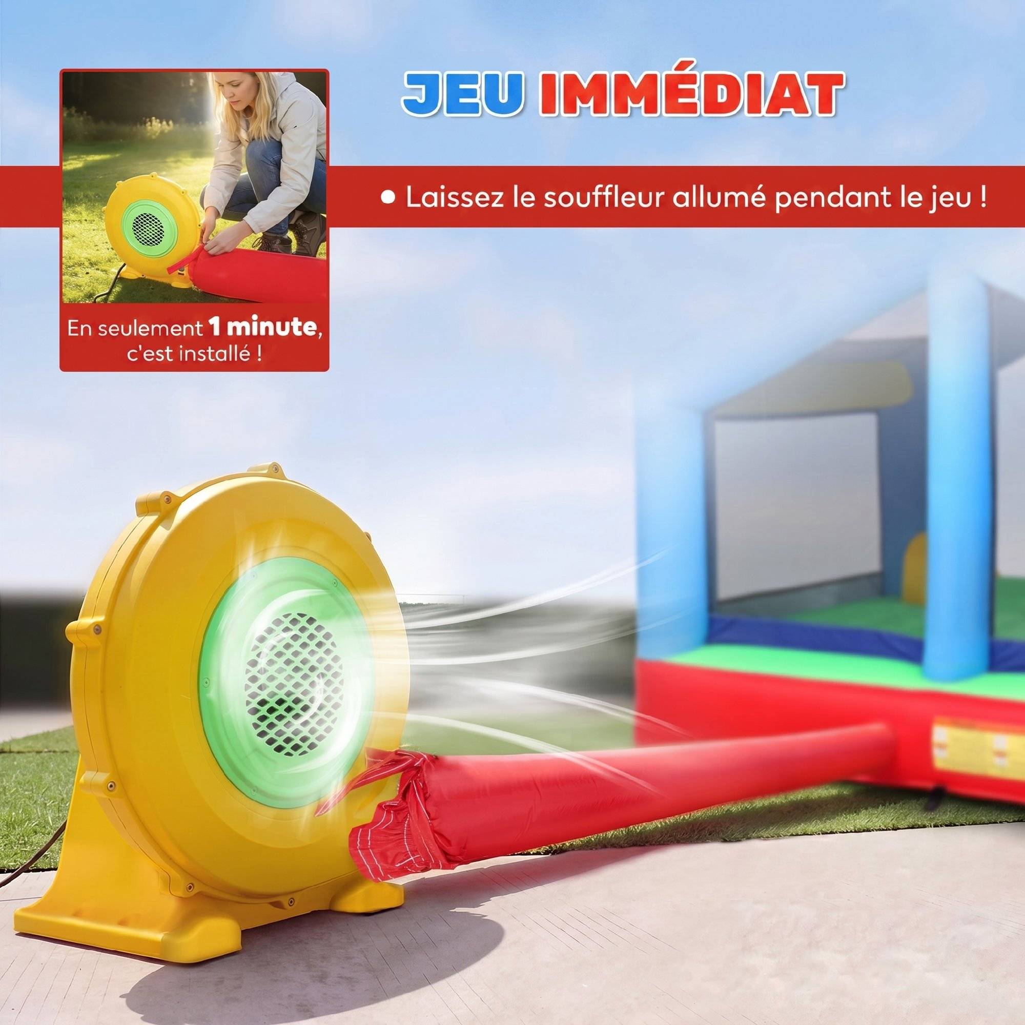 Château gonflable 4 en 1, aire de jeux avec souffleur, toboggan, piscine à balles, jeu de lancer d'anneaux, multicolore - Image 6