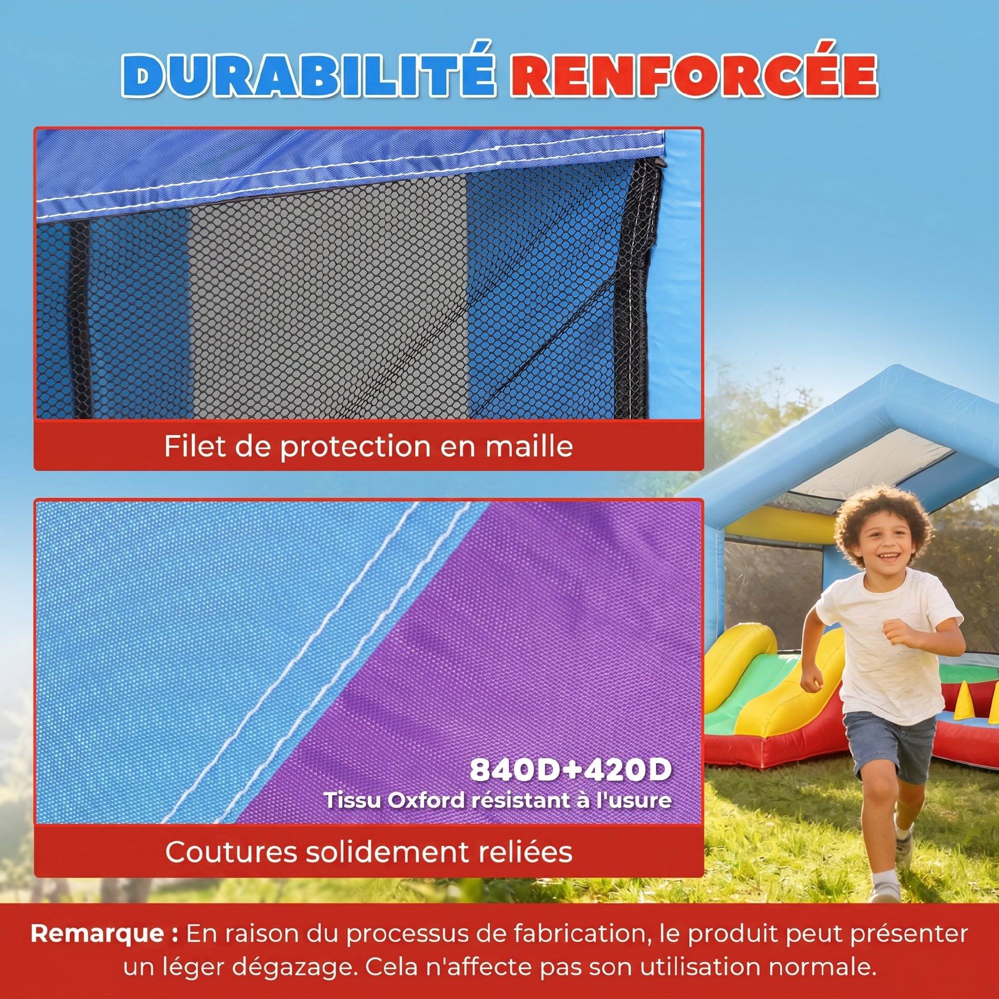 Château gonflable 4 en 1, aire de jeux avec souffleur, toboggan, piscine à balles, jeu de lancer d'anneaux, multicolore - Image 5