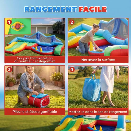 Château gonflable 4 en 1, aire de jeux avec souffleur, toboggan, piscine à balles, jeu de lancer d'anneaux, multicolore - Image 7
