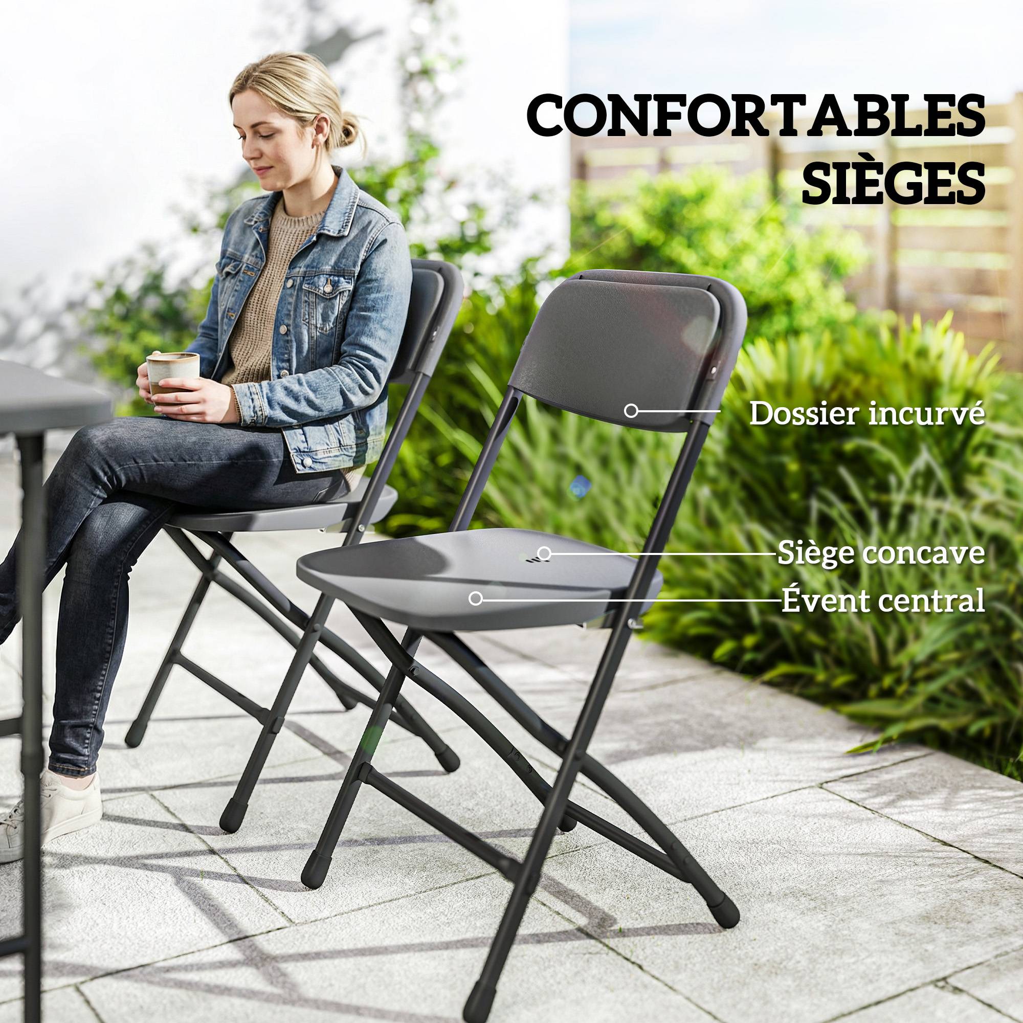 ComfortXL - Salon de jardin acier extérieur table réglable 4 chaises pliables gris foncé - ComfortXL Outdoor Living - Image 8