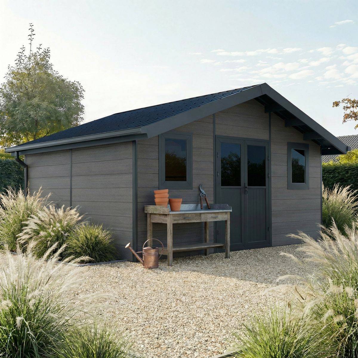 Direct Abris - Abri de Jardin Composite 20m2 Gris ISORA - Cabane de Jardin - Local - Image 1