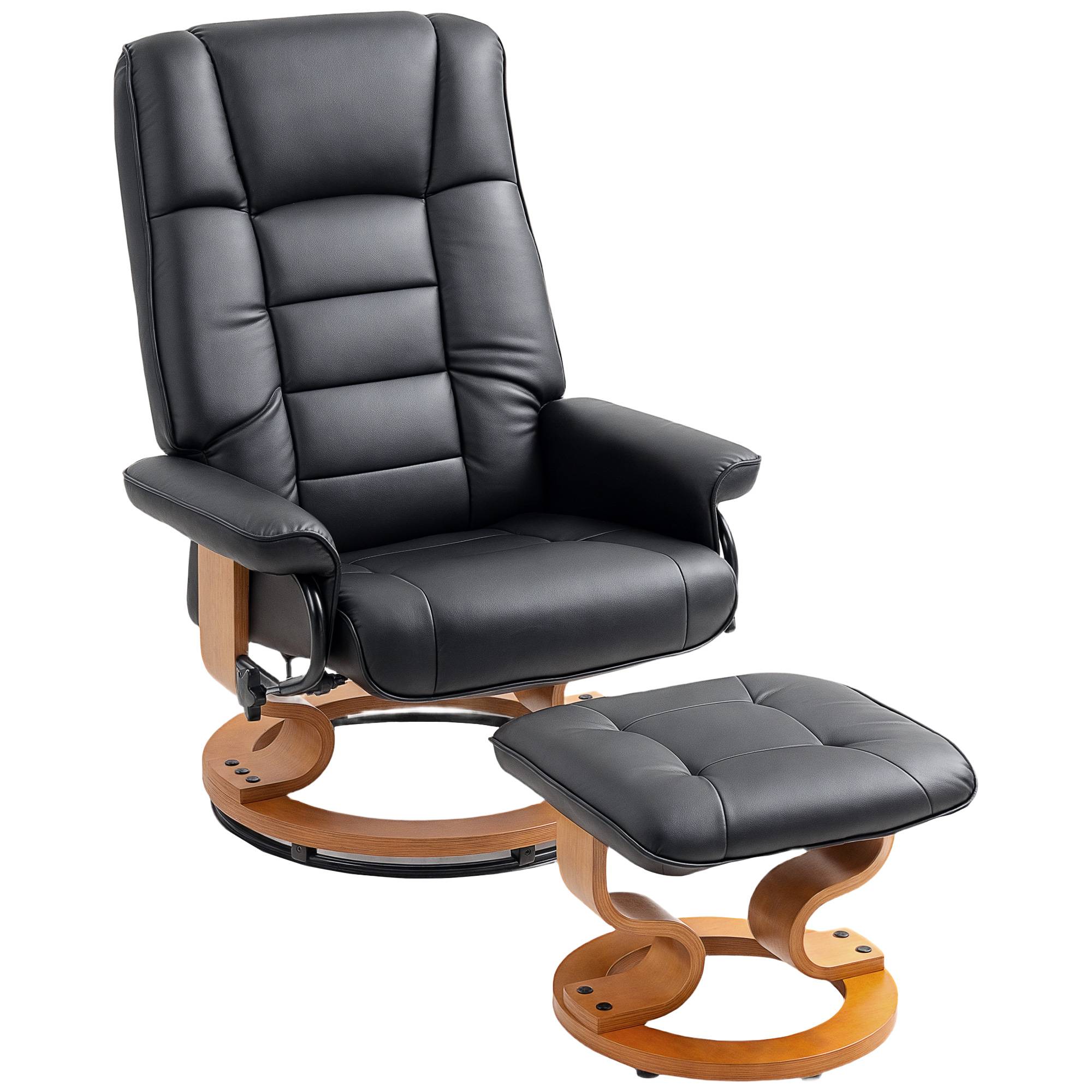 Sans Marque - Fauteuil de relaxation inclinable avec repose-pied, pivotant, cadre en bois , revêtement synthétique noir - Image 2