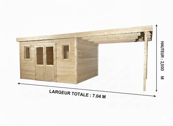 Habrita - Abri Madriers bois massif - 28 mm - surface extérieur 28,09 m2 avec bûcher- Toit monopente -couverture bac acier - Image 3