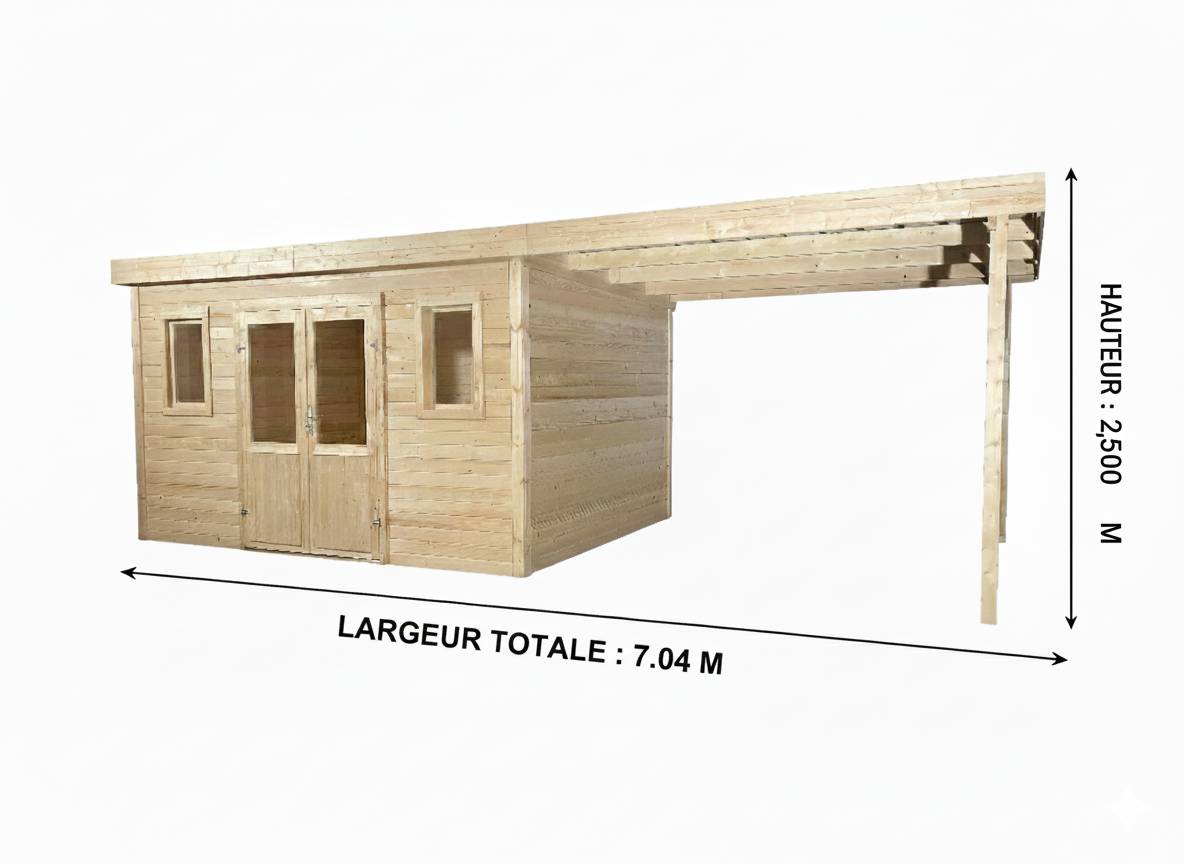 Habrita - Abri Madriers bois massif - 28 mm - surface extérieur 28,09 m2 avec bûcher- Toit monopente -couverture bac acier - Image 3