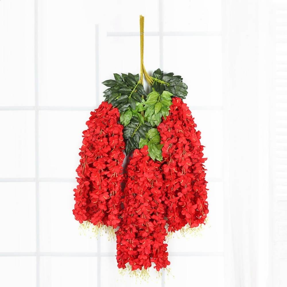 Lot de 12 Rotins de Glycine et Violet Artificiels Rouge - Décoration Plafond Mariage Élégante - Lytech - Image 2