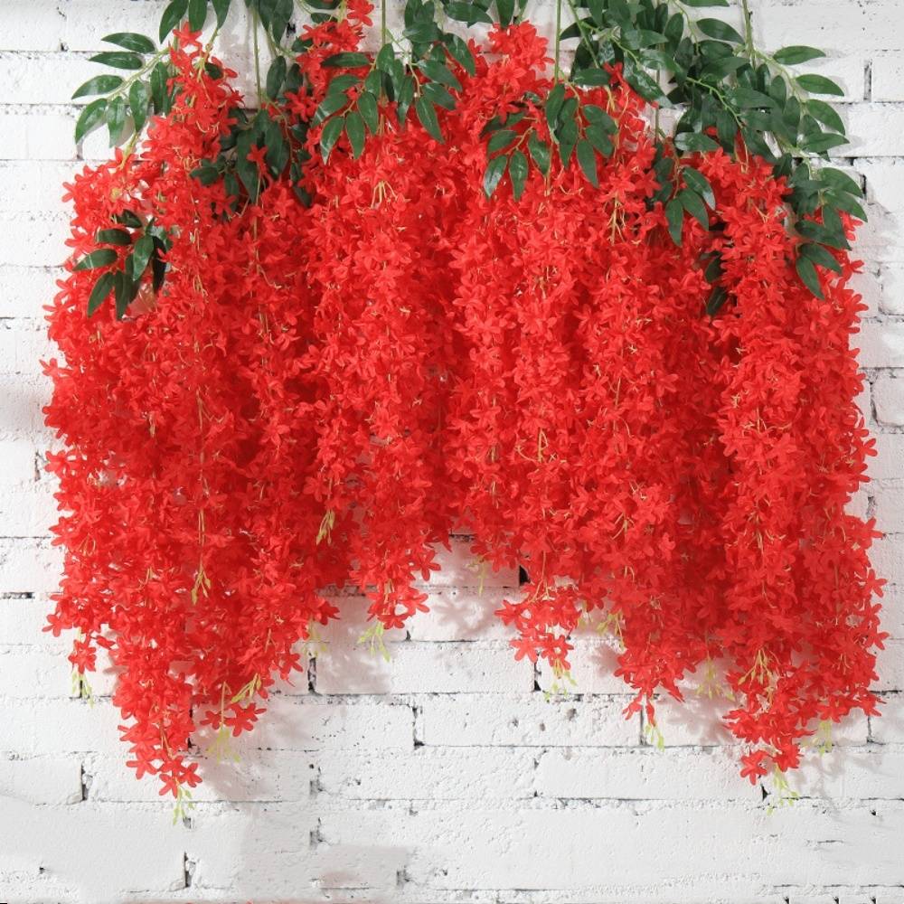 Lot de 12 Rotins de Glycine et Violet Artificiels Rouge - Décoration Plafond Mariage Élégante - Lytech