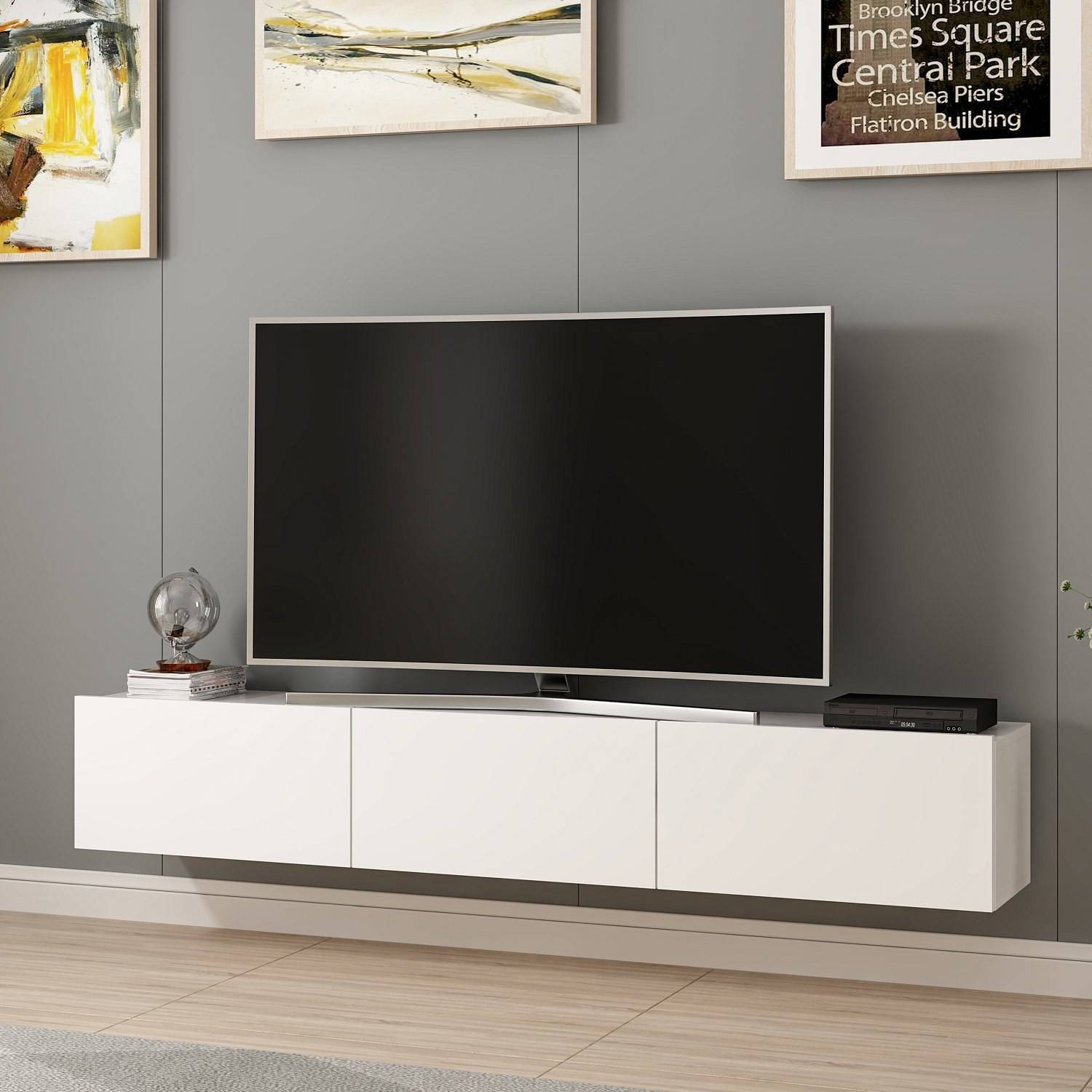 Habitat Et Jardin - Meuble Tv Suspendu En Bois "rigel" - 180 X 32 X 30 Cm - Blanc -hanah Home - Image 4