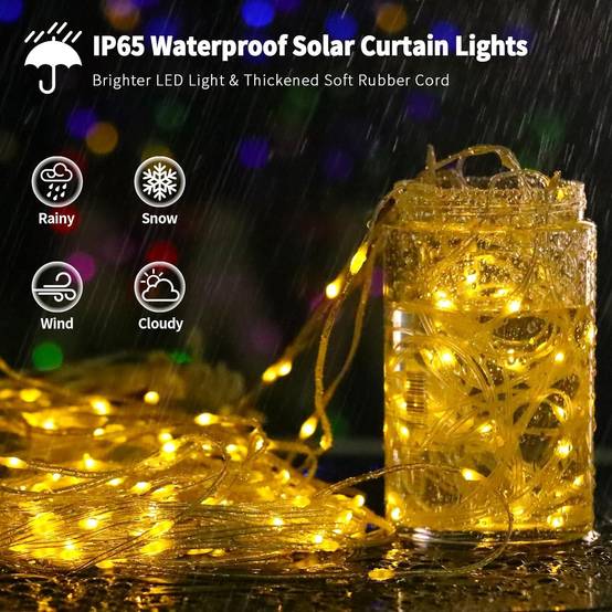 Guirlande lumineuse, 3 x 3 m, 300 LED, rideaux lumineux d'extérieur avec télécommande et 2 modes de charge, lumières décoratives de Noël et de fête. - Image 4