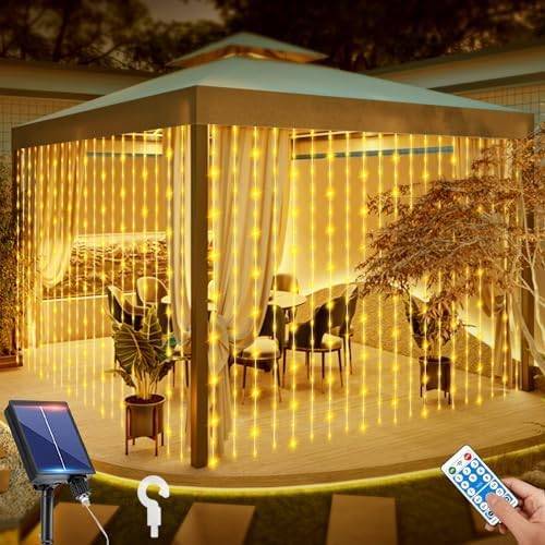 Guirlande lumineuse, 3 x 3 m, 300 LED, rideaux lumineux d'extérieur avec télécommande et 2 modes de charge, lumières décoratives de Noël et de fête. - Image 1