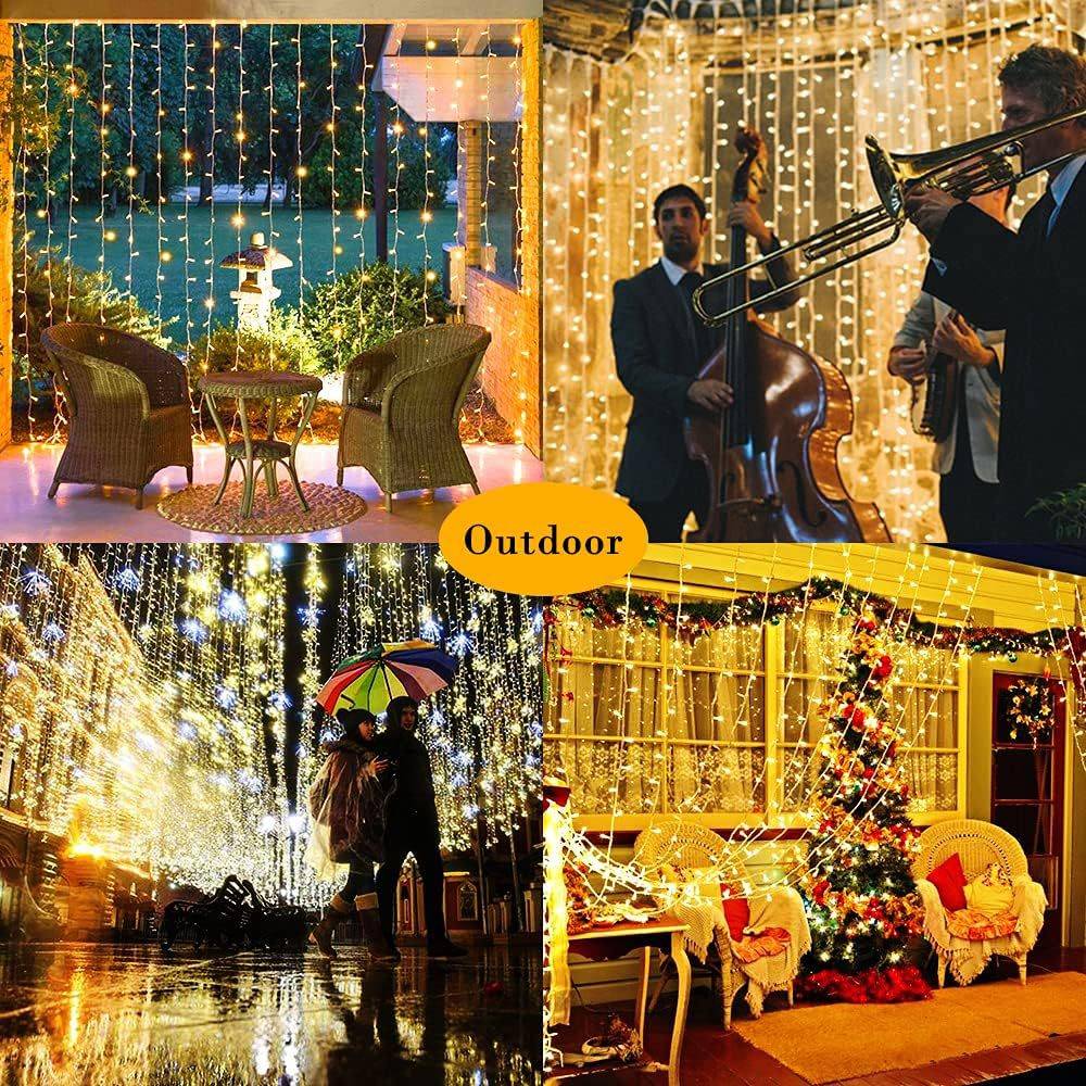 Guirlande lumineuse, 3 x 3 m, 300 LED, rideaux lumineux d'extérieur avec télécommande et 2 modes de charge, lumières décoratives de Noël et de fête. - Image 5