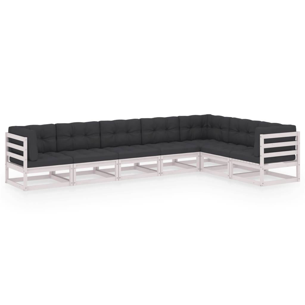 Helloshop26 - Salon de jardin meuble d'extérieur ensemble de mobilier 7 pièces avec coussins blanc bois de pin massif - Image 1