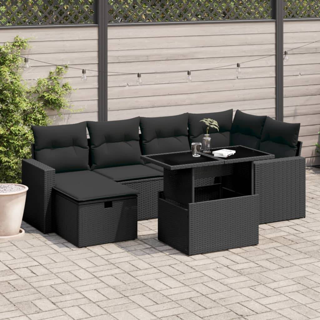 Vidaxl - Salon de jardin 7 pcs avec coussins noir résine tressée vidaXL 3274815 - Image 1