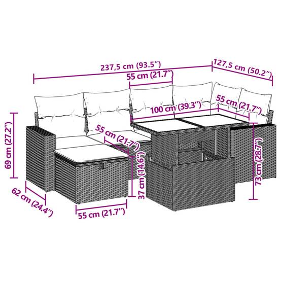 Vidaxl - Salon de jardin 7 pcs avec coussins noir résine tressée vidaXL 3274815 - Image 3