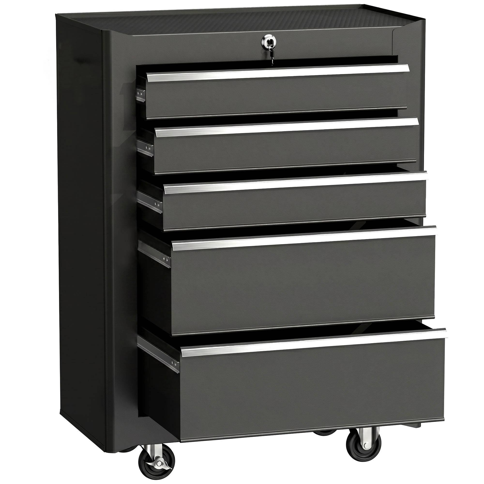 Sans Marque - Armoire outils, caisse, 5 tiroirs, roulant, acier, noir - Image 2